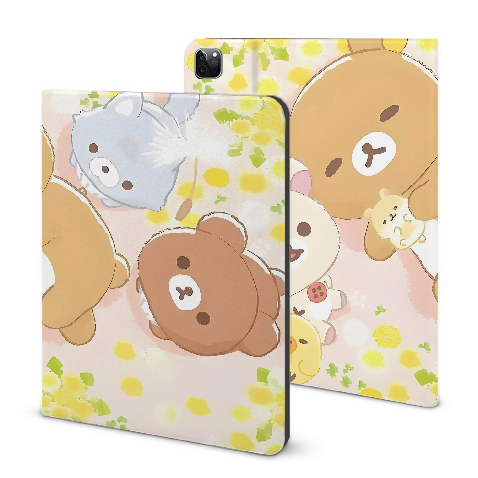 （画像用） リラックマ リラックマ キイロイトリ Rilakkuma Korilakkuma Kiiroitori IPad ケース ブック型 PUレザー TPU 耐衝撃 軽量 薄型 ペン収納なし 全面保護 IPad 各モデル対応